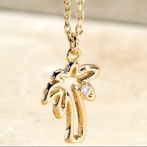 Gold Tone Cubic Zirconia Palm Tree Necklace